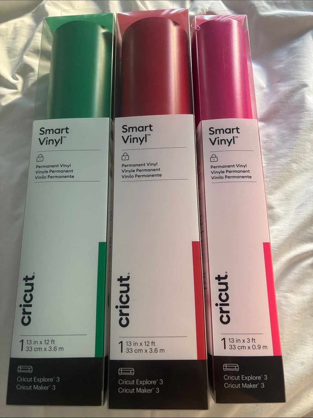 Cricut Smart Vinyl Trio — Emerald Green, Crimson Red, Fuchsia Pink